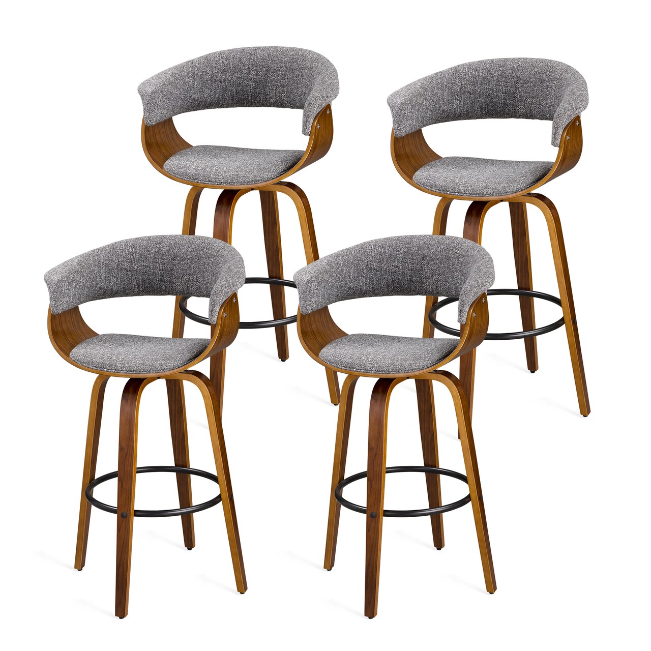 Set of 2/4 Modern Counter & Bar Height Wooden Swivel Bar Stools